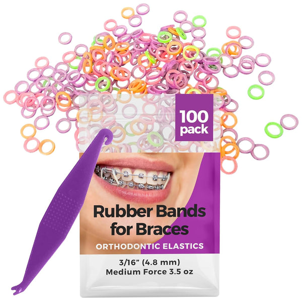Orthodontic Rubber Bands for Braces, Premium Quality Elastic Teeth Rubber Bands, Medium Force 3.5 oz, 3/16 Inch