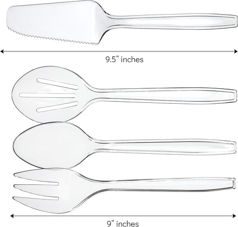 Plasticpro Disposable Plastic Serving Utensils Set of 12 - 3 Spoons, 3 Forks, 3 Knives, 3 Sifting Spoons, Clear