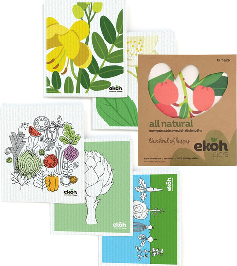 EKOH Swedish Dishcloths for The Kitchen, 12 Pack Biodegradable Cleaning Cloths, Paper Towel Alternative (Scandi