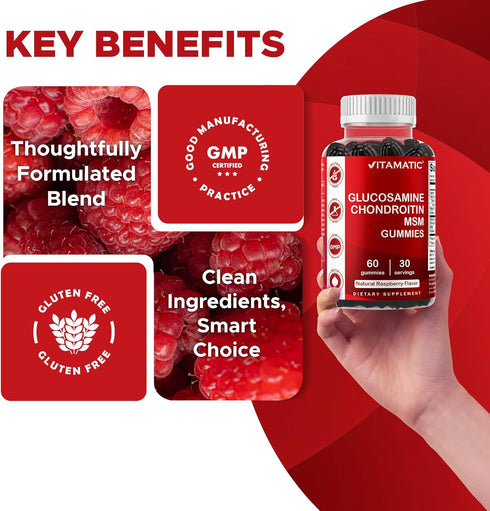 Gummies 60 Gummies Vitamatic Glucosamine Chondroitin with MSM & Vitamin E Joint Support Formula Pectin-Based Vegan
