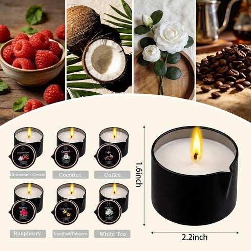 IUJOCQL 6 Pack Set (2.35 oz 6 Low Temperature Massage Oil Candle Each) - Soy Wax Candles That Melt into Skin-Nourishing