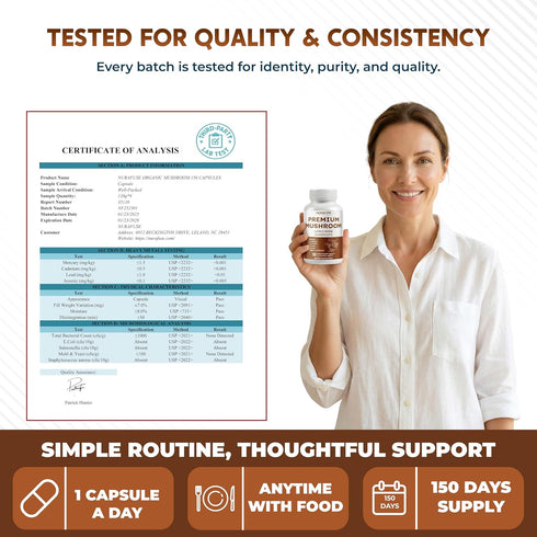 NURAFUSE 10-in-1 (150 Count (Pack 1)) Organic Mushroom Formula - with Lion's Mane, Cordyceps Reishi, Shiitake, Maitake