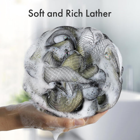 AmazerBath Charcoal Loofah Sponge, Shower Loofah 60g/PCS, Set of 4 - Charcoal Blue, Gray, Pink & Army Green, Bath