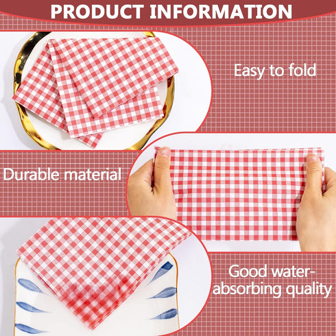 WDF 150 Pack Red Gingham Napkins, 3 Ply Disposable Red and White Checkered Guest Napkins