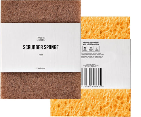Public Goods Walnut Scrubber Sponge | Natural, Plant-Based Cleaning & Scrubbing Sponges for Kitchen Sink | Pack of 4 |