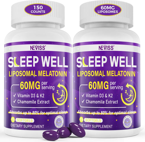 Melatonin 60mg for Adults High Dose, Supports Deep Sleep & Brain Cognition, Extra Strength Liposomal Melatonin