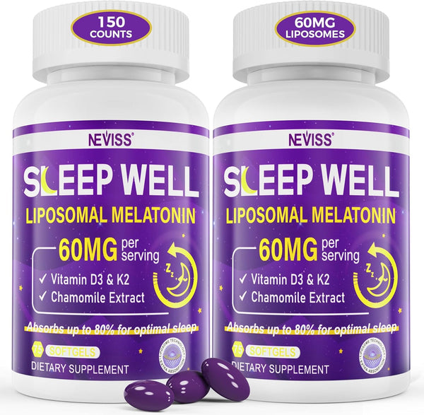Melatonin 60mg for Adults High Dose, Supports Deep Sleep & Brain Cognition, Extra Strength Liposomal Melatonin