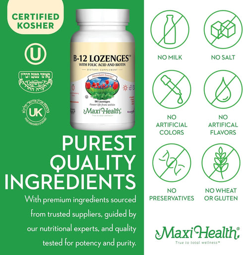 Vitamin B12 Lozenges with Folic Acid and Biotin, Strawberry Flavor, 90 Count