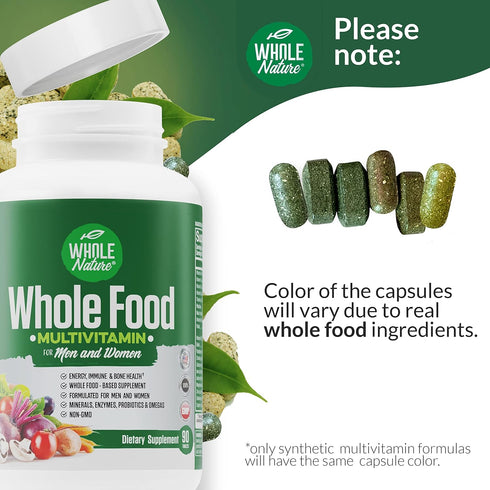 Whole Food Multivitamin for Men and Women - Complete Daily Superfood Vitamins Plus Minerals, Probiotics, Non-GMO
