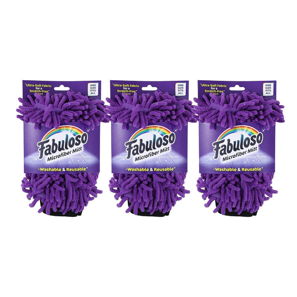 Fabuloso Microfiber Cleaning Mitt: 3 Pack, Lint-Free, Scratch-Free Cleaning Glove for Surfaces and Furniture
