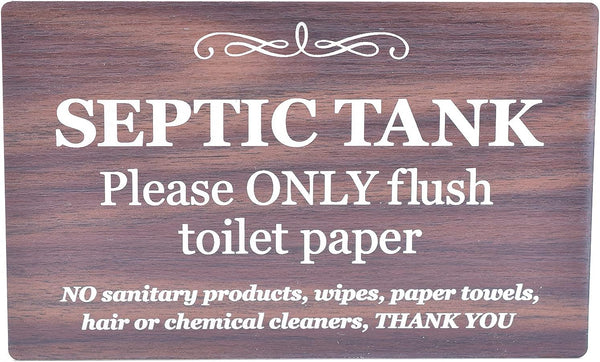 Stylish Walnut Effect Septic Tank Adhesive Sign, Plaque for Toilet, Bathroom, W.C