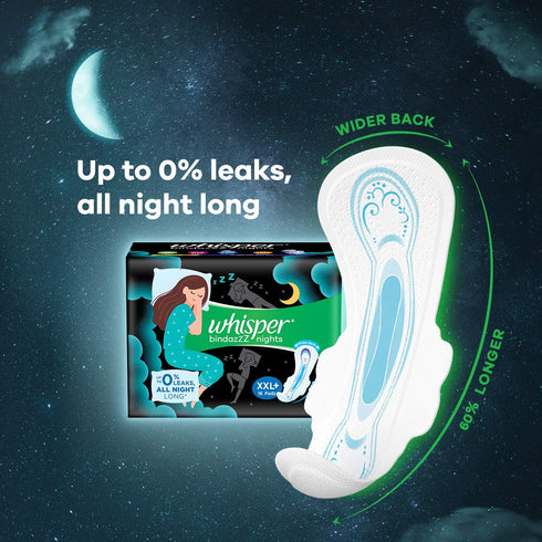 WHISPER 6 Ultra Night Sanitary Pads for Women, XXL+ Napkins