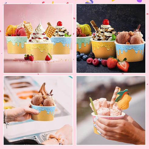 Ninehaoou 200 Summer (8 oz) Pcs Ice Cream Cups Bulk Paper Disposable Dessert Bowls Ice Cream Bowls Paper Dessert Cups