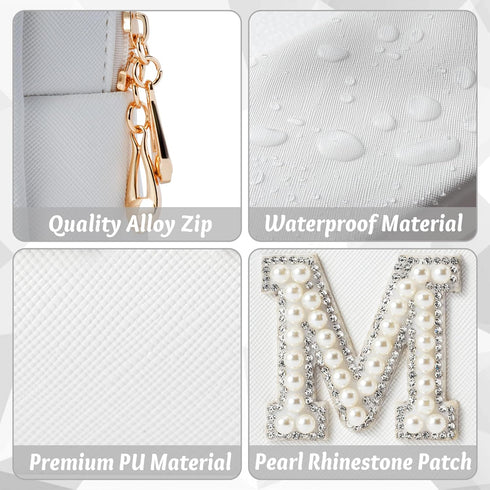 Y1tvei Mrs Cosmetic Large Bag, White Patch Varsity Letter MRS Toiletry Big Makeup PU Bag for Wedding Bride