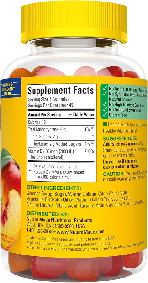 Nature Made Vitamin D3 2000 IU (50 mcg) - 90 Gummies for Bone, Teeth, Muscle, and Immune Health