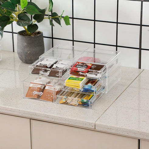 Office Desktop Storage Box - Rectangular Drawers, Plastic Makeup Storage with 5 Drawers for Desk Organization, Clear