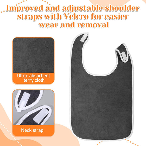 Yuomeaz 2 PCS Adult Bibs for Men, Adjustable Adult Bib for Seniors, Soft Towel Cloth Neck Bib, Grey Adults Bibs