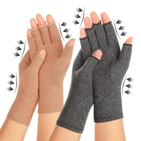 2 Pairs Arthritis Compression Gloves for Women & Men - Fingerless Gloves for Carpal Tunnel Pain Relief and Daily Work
