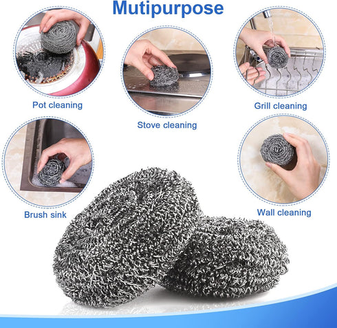 12Pack Upgraded Steel Wool Scrubbers by ovwo - Heavy Duty Stainless Steel Cleaning Pads