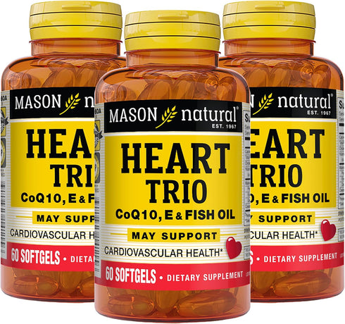 MASON NATURAL Heart Trio: Co Q10, Vitamin E & Fish Oil, 60 Softgels for Cardiovascular Health