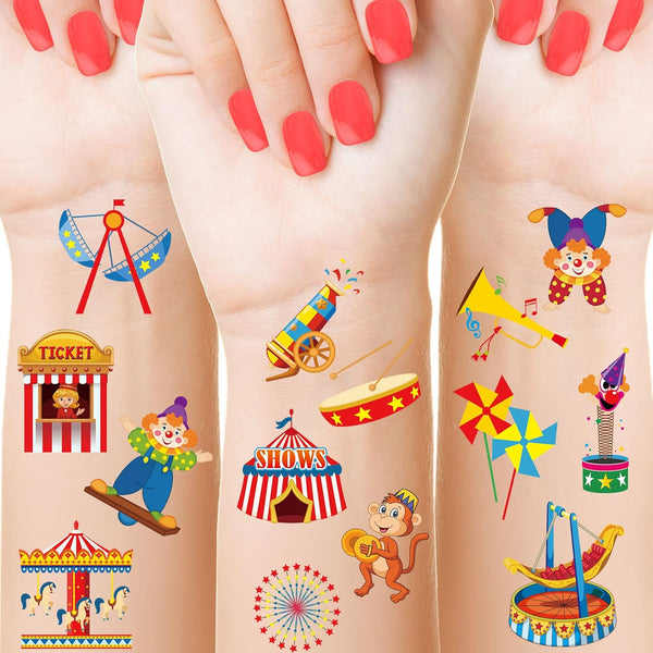 Maitys 288 Pcs Carnival Circus Tattoos for Kids, 48 Styles Temporary Tattoos for Birthday Party Decorations