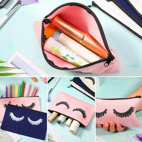 Weewooday 30 Pieces Eyelash Makeup Bags, Canvas Travel Pouches with Zipper for Women, 5 Colors (7.1 x 4.3 Inch)