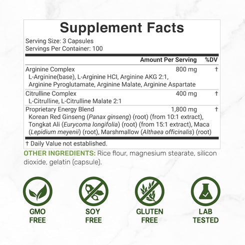 Nitric Oxide Booster 3,000mg Per Serving, 300 Capsules – 12 in 1 Nitric Oxide Supplement – Arginine & Citrulline Complex with Energy Blend – Marshmallow Root – Promotes Nutrient Flow to Muscles &Heart