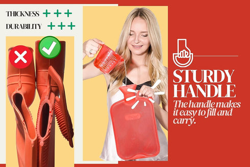 Peterpan Extra Large Hot Water Bottle with Cover, Thicker Rubber for Pain Relief, Holds 90 Fl Oz, Red