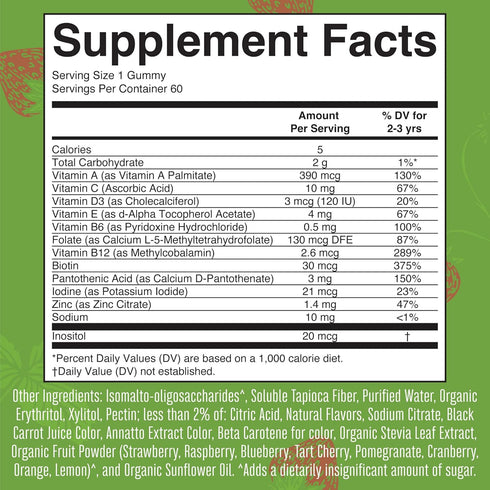 MaryRuth Organics Sugar Free Vitamin Gummies for Kids Age 2+, 60 Count Multivitamin with Vitamin C, D3, Zinc