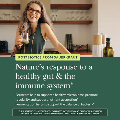Immune 60 (30 Gaia Herbs Sauerkraut Postbiotic - Gut Health & Support Supplement* - Made with Fermented Sauerkraut
