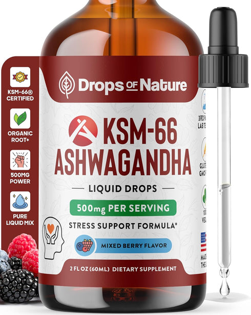 KSM-66 Ashwagandha Liquid Drops Vegan, GMO Free & Fast Absorbing Form Ashwagandha