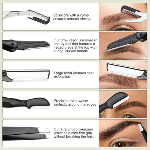 NAZQAT Multipurpose Eyebrow Kit for Women & Men, Includes Tweezers, Razor Tools, Scissors, Pack of 6