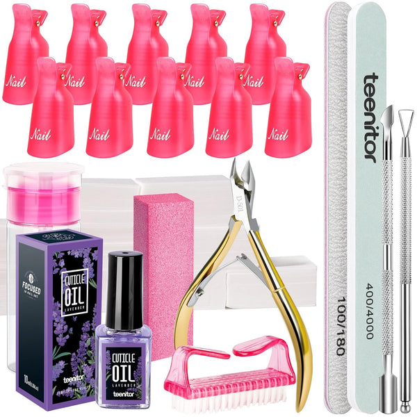 Teenitor Gel Polish Remover Kit, Nail Clips, Cuticle Nipper, Cuticle Pusher, Nail Care Cuticle Oil, Teenitor Nail Gel