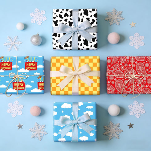 Set 12 Cowboy-Themed Gift Wrap Paper for Birthday Parties - Sheets