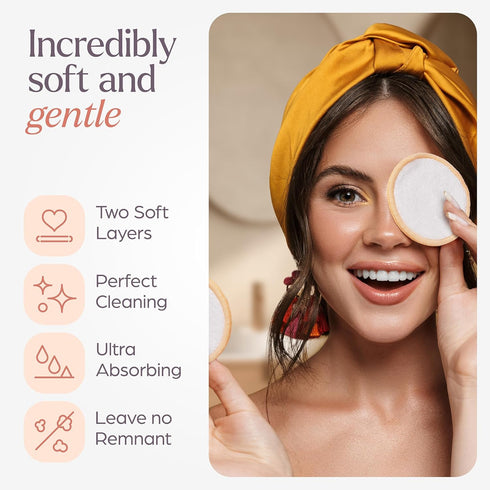 Reusable Cotton Rounds for Face - 20 Pack Soft Makeup Remover Pads with Washable Laundry Bag & Bamboo Holder, All Skin
