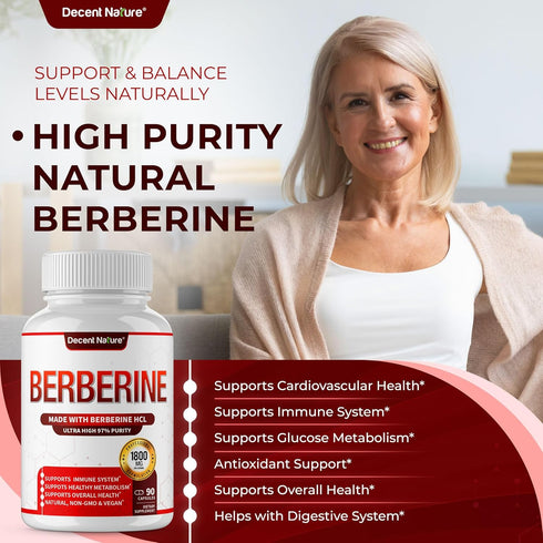 Premium Berberine Supplement 1800mg - High Purity Berberine HCl 97% - Immune System Support, Non-GMO Vegan, 90 Capsules