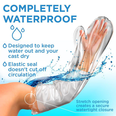 100% Waterproof Cast Covers for Shower Arm Adult - Tight Seal, 2pk Reusable Cast Protectors, Full Arm Bag Sleeves