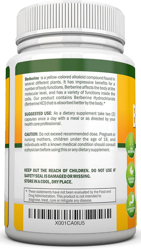 Berberine 1200Mg Per Serving, 90 Vegetarian Capsules, Pure HCL Extract Supplement for Immune Health