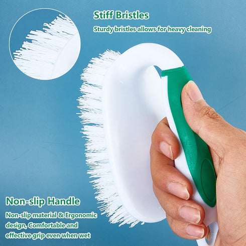 Scrub Brush Kit, 4 Pack Deep Cleaning Brush Set - 2 Scrub Brushes, 2 Tile and Grout Brushes with Scraper