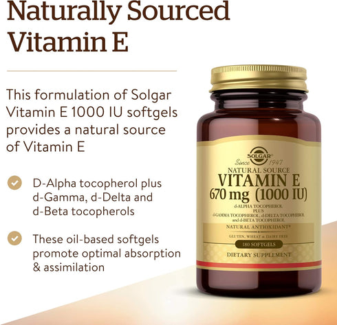 Solgar Vitamin E 670 mg (1000 IU) - 100 Softgels - Natural Antioxidant for Skin & Immune System Support
