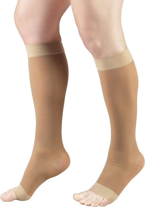 Truform Sheer Compression Stockings, 15-20 mmHg, Women's Knee High Length, Open Toe, 20 Denier, Beige, 3X-Large