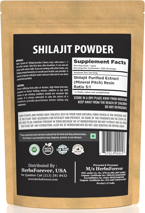 Shilajit Powder 8.11 oz – Mineral Pitch – Antioxidant – Concentrated Extract 6:1 – General Wellness – 230 Gms
