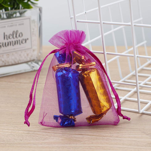 MOTYAWN 100 PCS Rose Red Organza Bags, Sheer Drawstring Gift Bags for Wedding Party and Christmas Favors