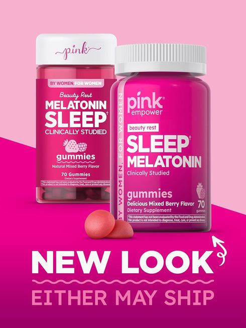 PINK Melatonin Gummies | 10mg Max Potency, Vegan, Non-GMO & Gluten Free, 70 Count, Mixed Berry Flavor