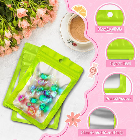 FUNFERY 100 Pack Mylar Resealable Bags, Foil Packaging Bags with Clear Window for Food Storage and Small Business