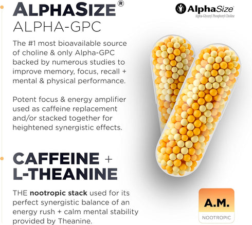 AMPM Nootropic Total Focus + Calm 9X Strength with Caffeine, L-Theanine, Alpha GPC, L-Tyrosine, Ashwagandha - Brain