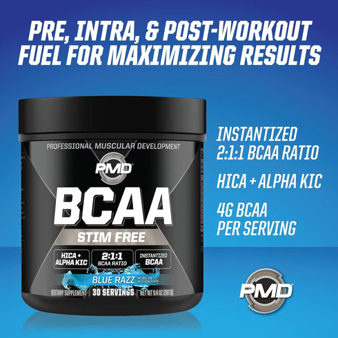 PMD Sports BCAA Stim-Free Amino Acids, Better Workout Performance, Blue Razz, 30 Servings