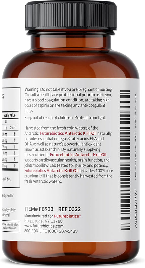 Futurebiotics Antarctic Krill Oil 1000mg with Omega-3s EPA, DHA, Astaxanthin, 90 Softgels (45 Servings)