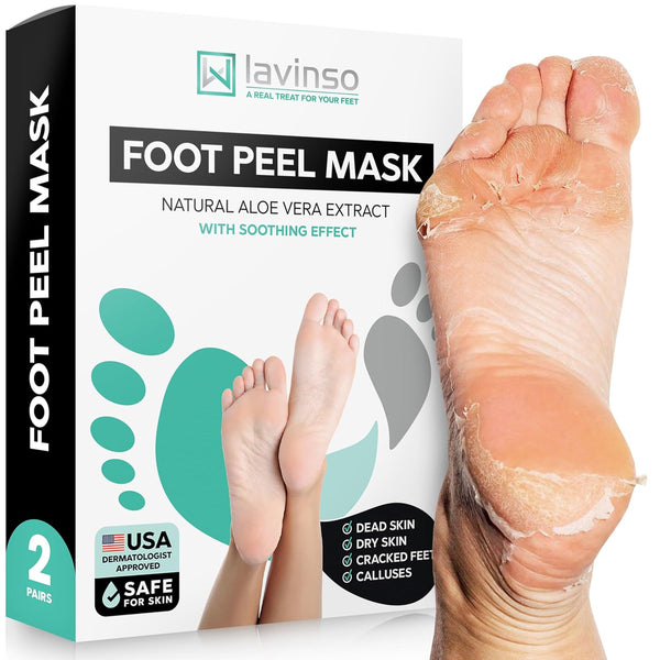 Lavinso Foot Peel Mask for Dry Cracked Feet, 2 Pack Peeling Mask for Soft Baby Feet, Original Scent