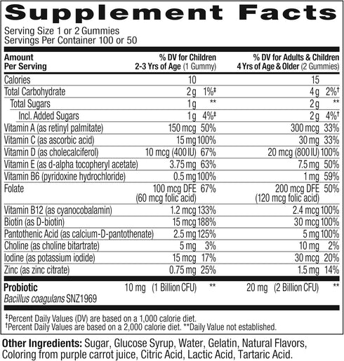 Gummy, 50 100 Count OLLY Kids Multivitamin & Probiotic Digestive Support, Vitamins A, D, C, E, B, Zinc, Chewable